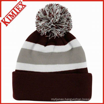 Cheap Knitted Stripe Beanie with POM POM